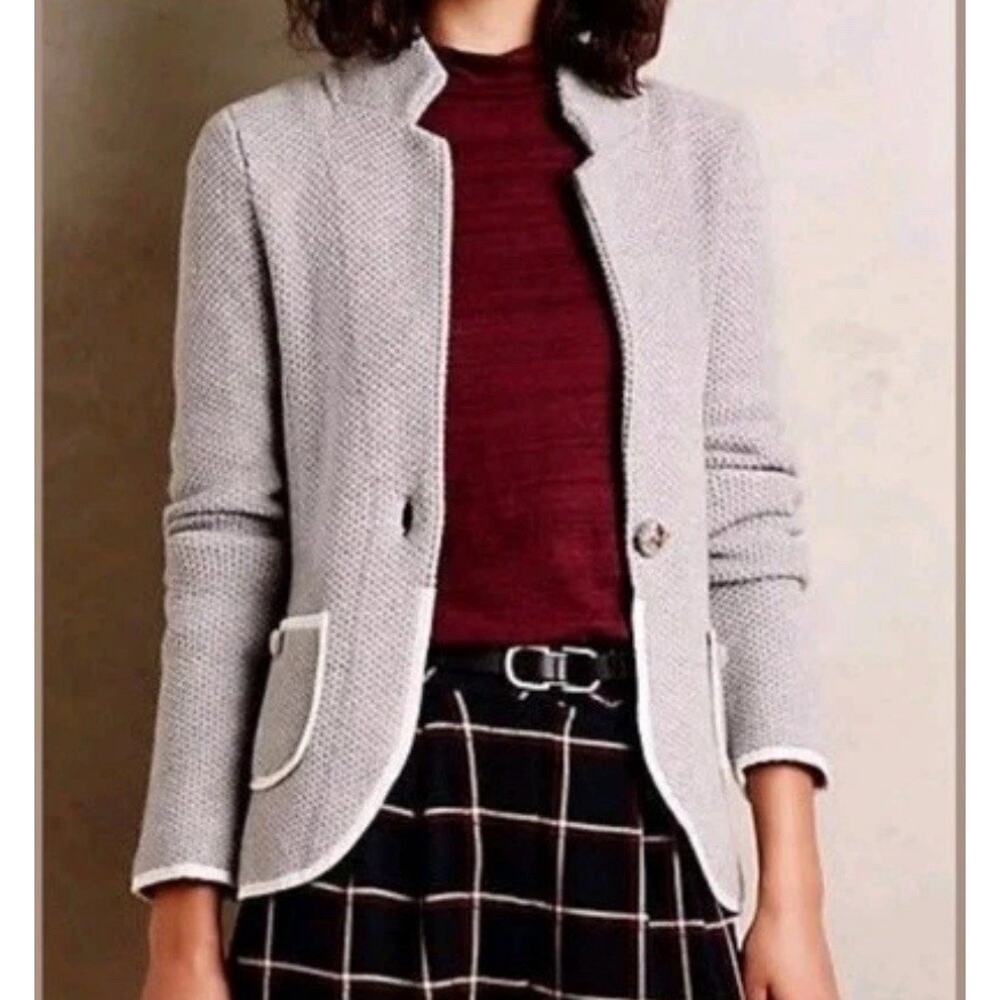NEW‎ Anthropologie Moth Blakely Marled Blazer Gray Sweater Knit Pockets Sz S